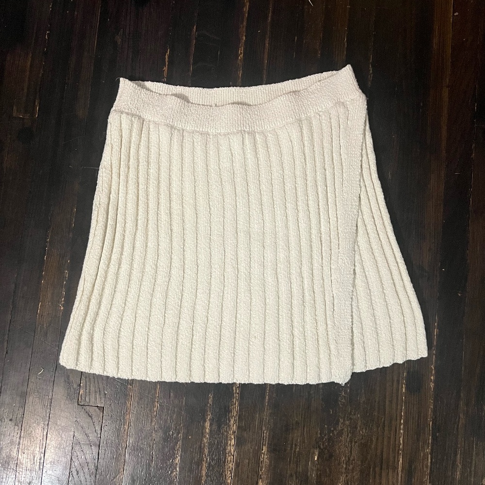 Free People | Women's Sweater Mini Skirt | Size L | Cream Ribbed Knit Cozy Soft